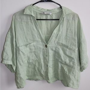 ZARA cropped linen button up